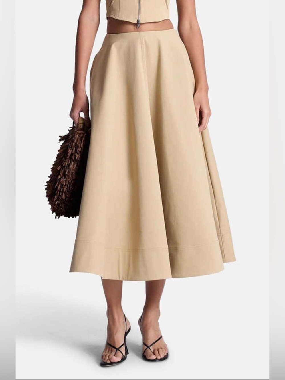 A.L.C. Eleanor A Line Full Midi Skirt Desert Beige 10